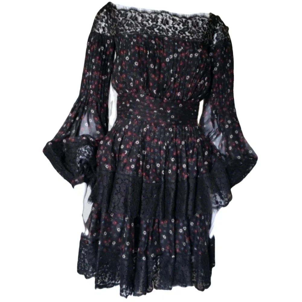Alexander McQueen Black and Red Floral Long Sleeve Dress